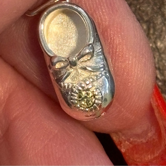 Sterling silver baby shoe pendant with clear and blue rhinestones - Picture 7 of 10